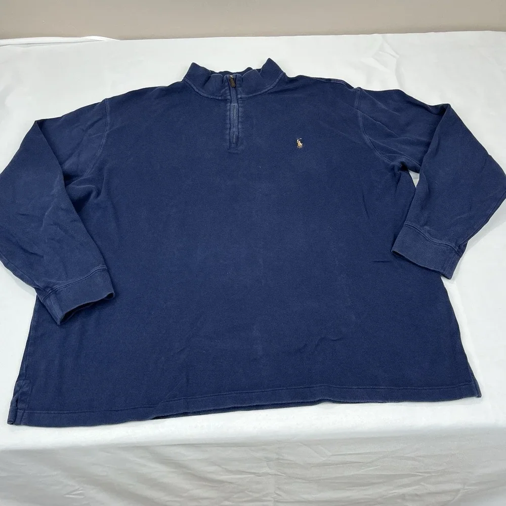 Polo Ralph Lauren Men's 2XLT Tall Estate Rib 1/4‎ Zip Sweater Blue Flesh Pony